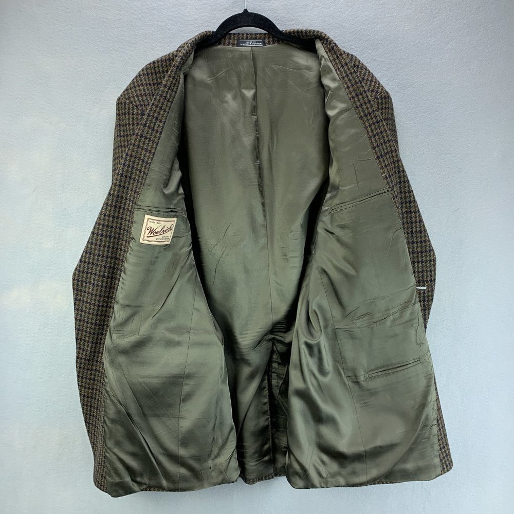 **SOLD**Woolrich Wool Blazer Mens 42L 42 Long Brown Green Black Leather Knot - Picture 5 of 16